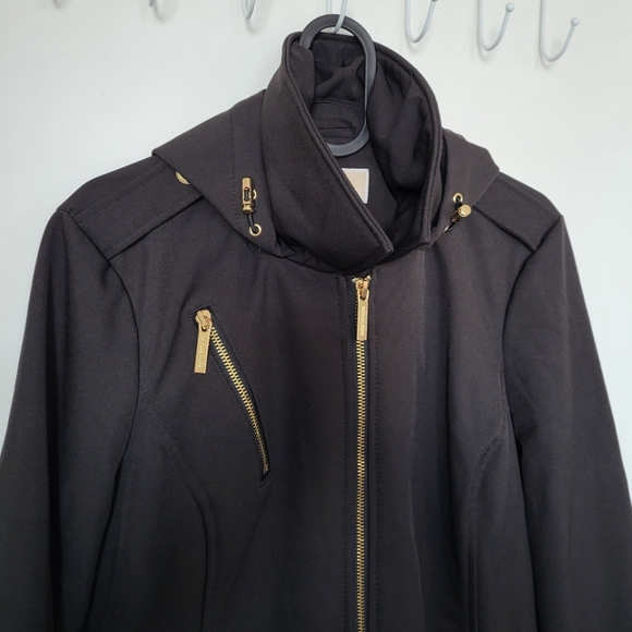 Michael Kors Women Black Full Zip Hooded Belted Fleece Lined Coat Jacket - Picture 5 of 14